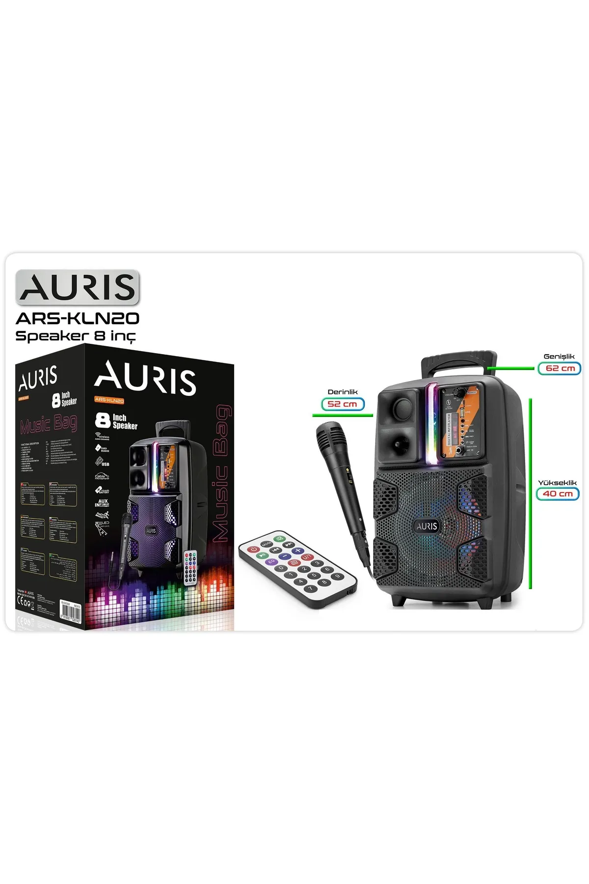 Auris KLN20 Parti Hoparlörü Bluetooth Kolon Tipi Hoparlör Mikrofonlu