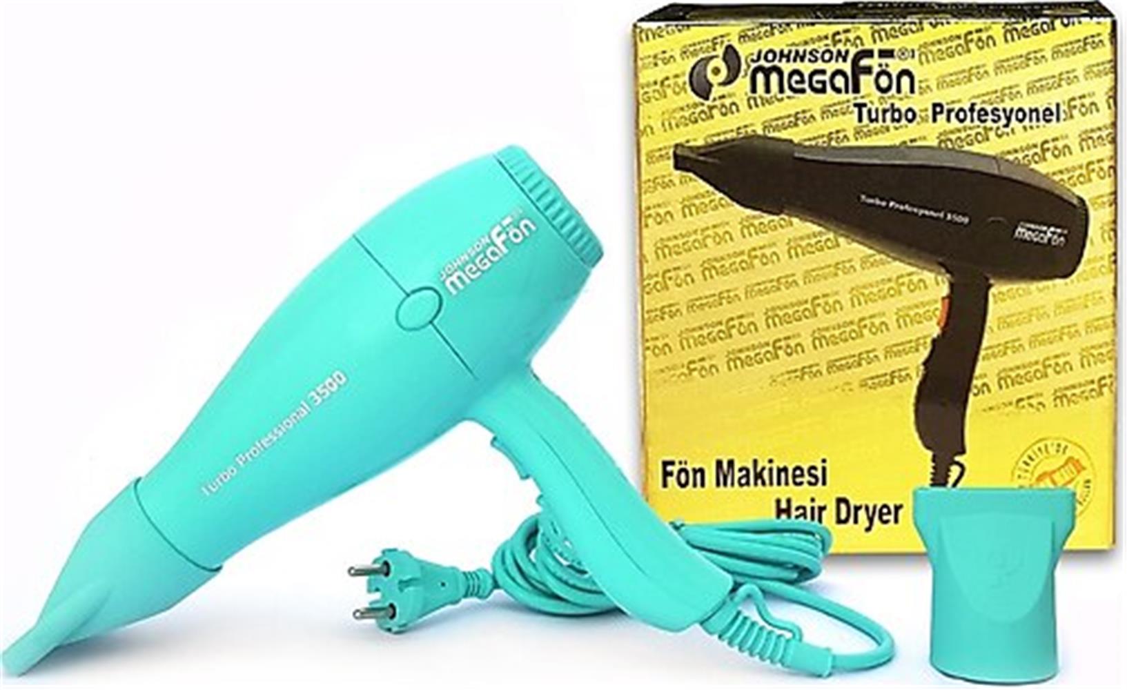 Johnson Megafön Turkuaz 3500 Profesyonel Turbo 2400 W Saç Kurutma Makinesi 