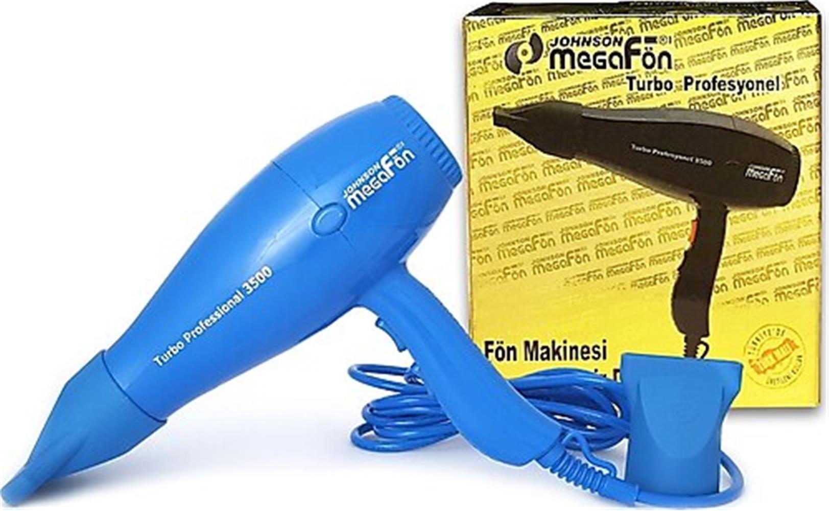 Johnson Megafön Mavi 3500 Profesyonel Turbo 2400 W Saç Kurutma Makinesi 