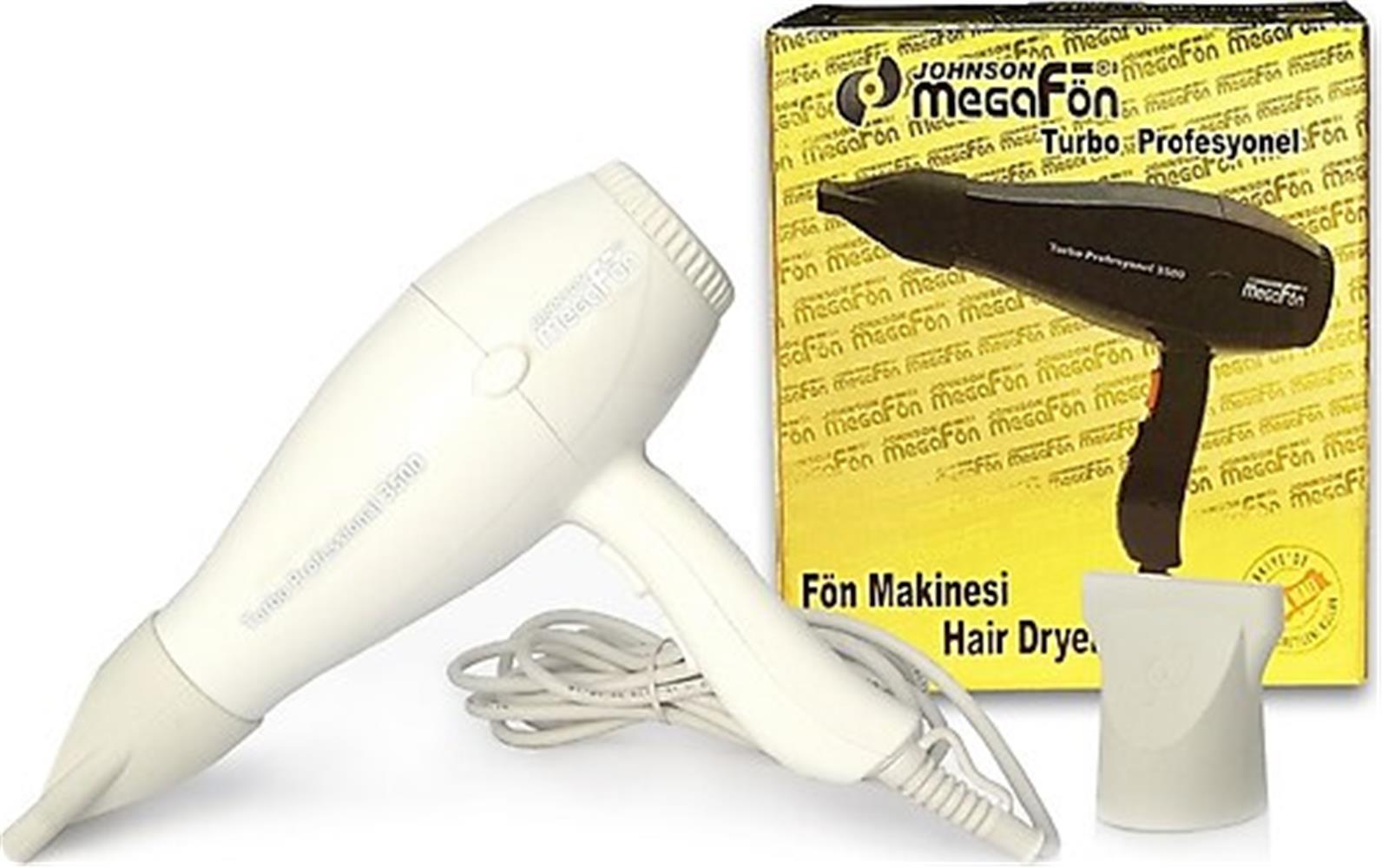 Johnson Megafön Beyaz 3500 Profesyonel Turbo 2400 W Saç Kurutma Makinesi 