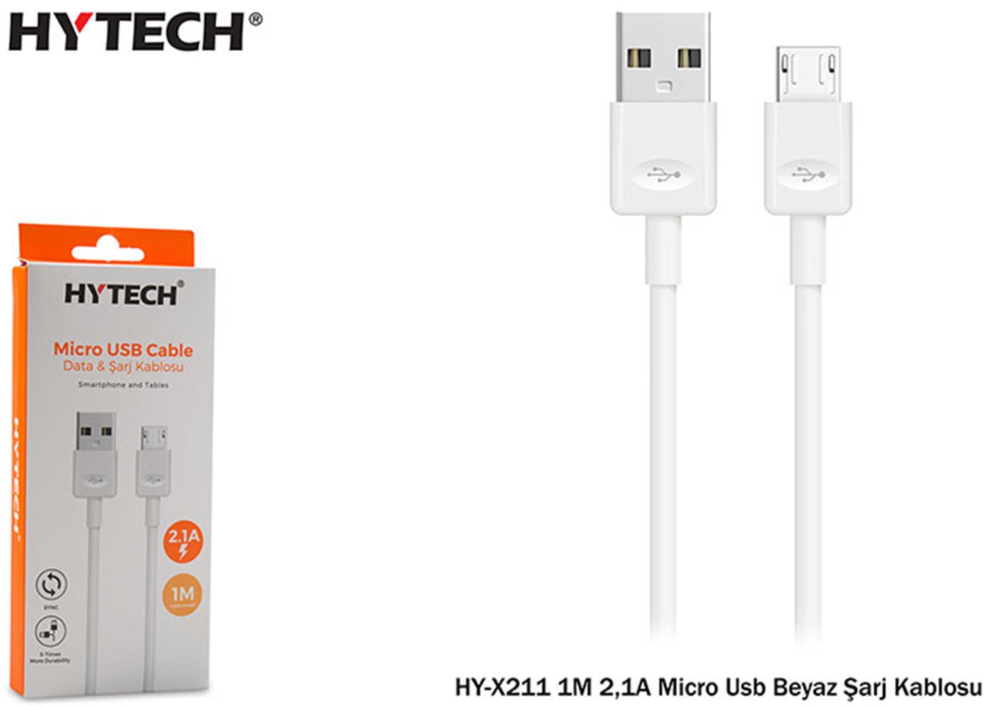 Hytech HY-X211 1M 2,1A Micro Usb Beyaz Şarj Kablosu 