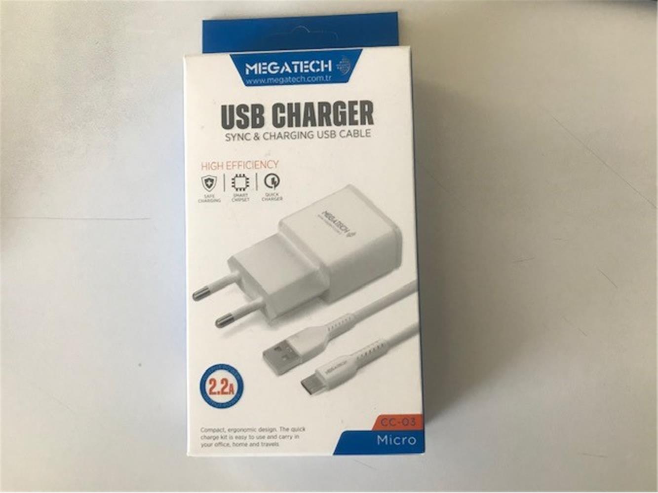 Megatech CC-03 2.2A Micro Usb Kablo Ev Şarj Adaptörü 