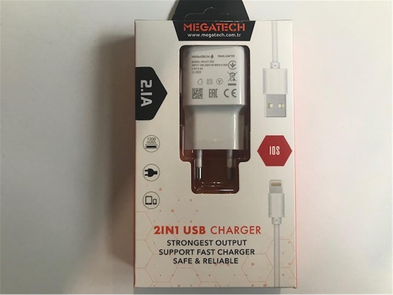 Megatech Eco 2.1A İphone Kablo+Ev Şarj Kafa  