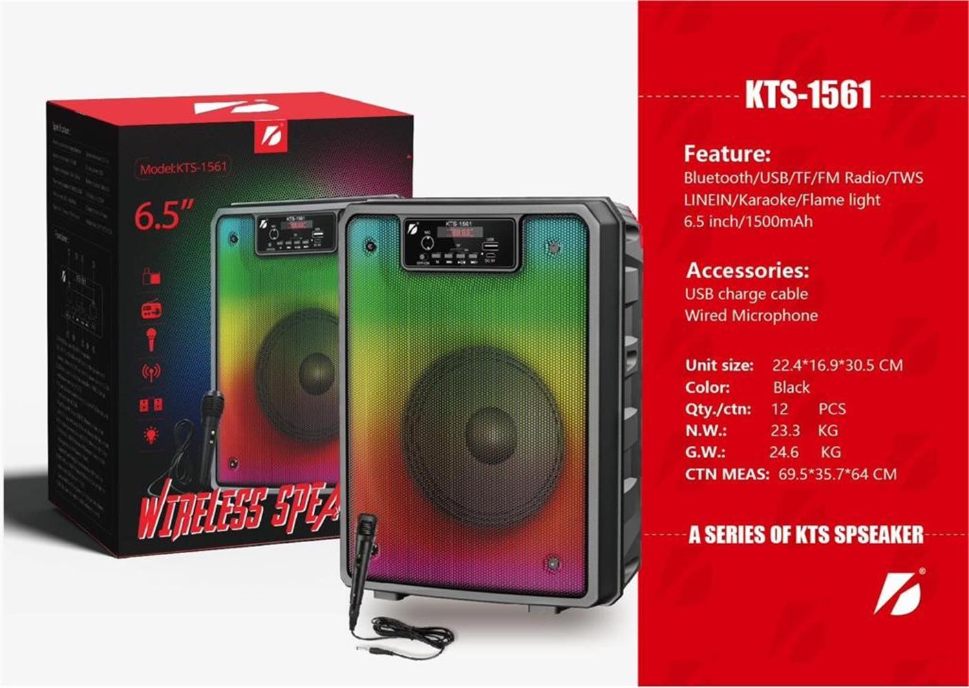 KTS-1561 6.5" Siyah Mikrofonlu Bleutooth-Fm-Usb Küçük El Anfisi 