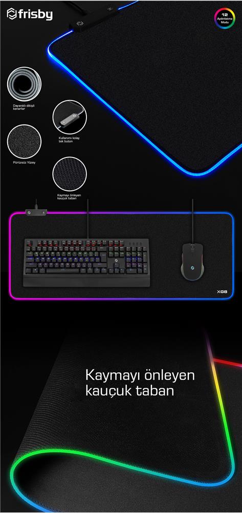 Frisby FMP-7055RGB Kumaş Oyun Mouse Pad (RGB)(800 x 300 x 4 mm)12 Aydınlatma Modu Su Geçirmez