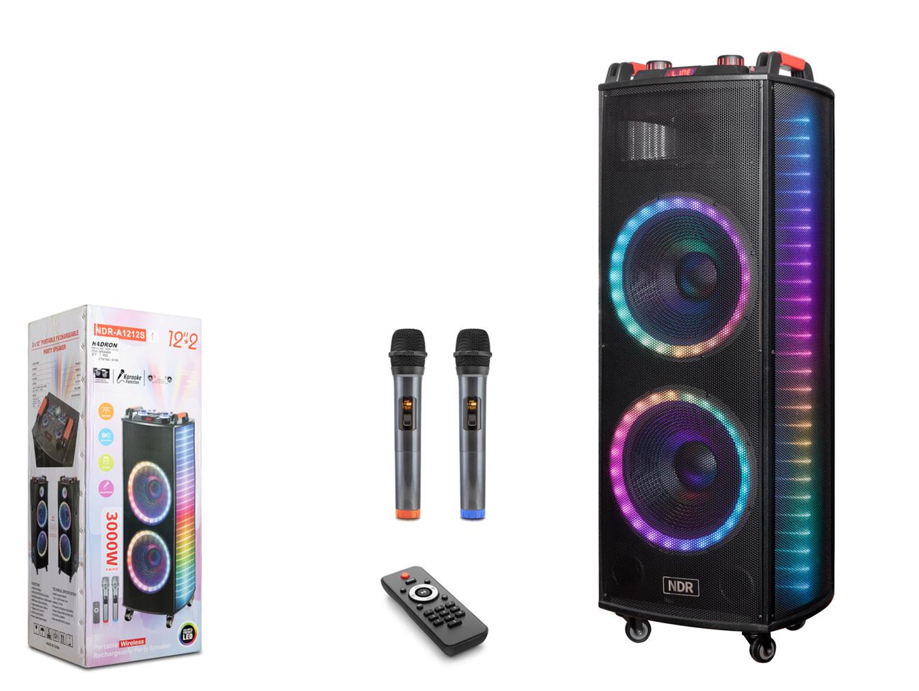 Nodar NDR1212S 12" Bluetooth Speaker Mikrofonlu Uzaktan Kumandalı 2x12" 400-330-1090MM