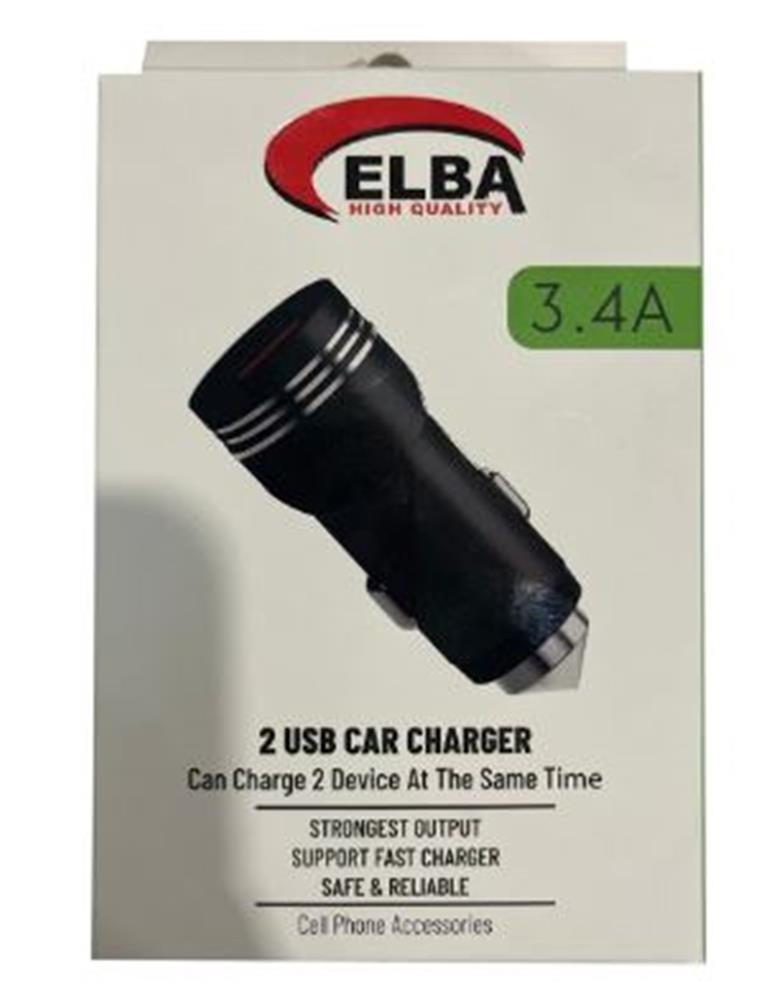 Elba ELB29 3.4 Siyah 2usb Metal Araç Çakmaklık Şarj Aleti Hızlı Şarj 