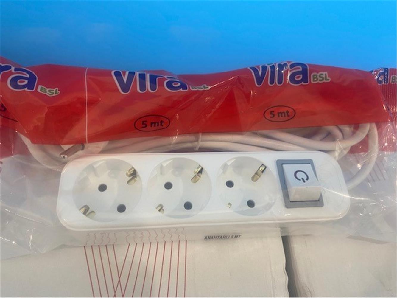 Vira 3lü 5mt Anahtarlı Topraklı Priz 
