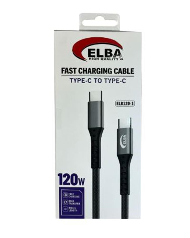 Elba Elb120-1 120w   Type-c To Type-c 1Mt Siyah Örgülü  Şarj Kablosu