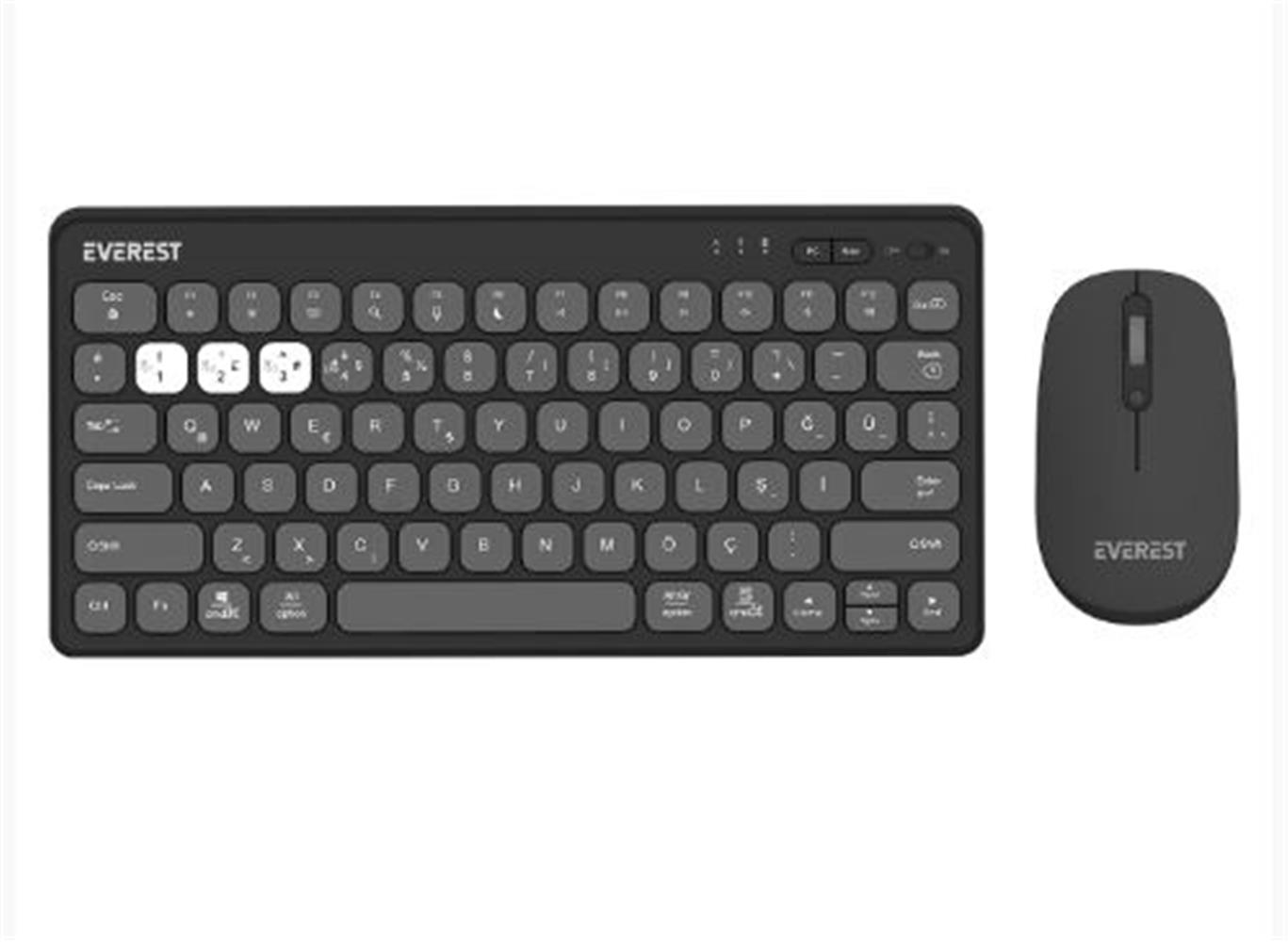 Everest LUMI KM-BT903 Gri 3in1 3 BT + 2.4 1600dpi Q 4 Cihaz Bağlantılı Kablosuz Klavye + Mouse Set