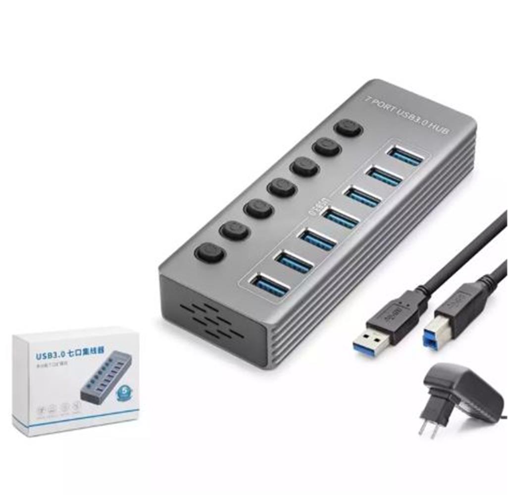 Hadron Hdx7047 Usb Hub 3.0 7-Usb 7-Anahtarlı 5Gbps High Speed 7in1 Gri