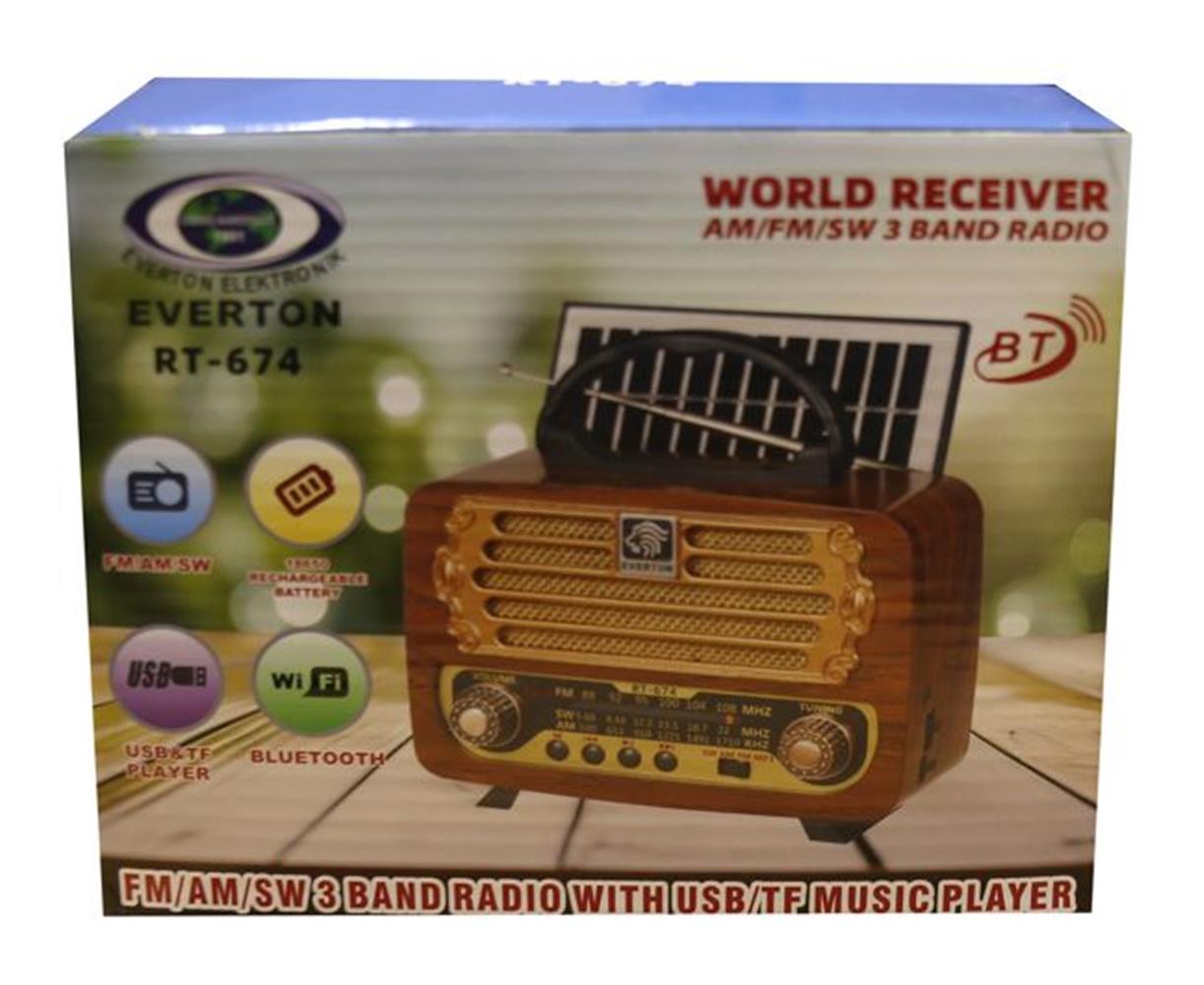 Everton RT-674  Bluetooth-USB-SD-FM Şarjlı,Solarlı  Nostaljik Radyo 
