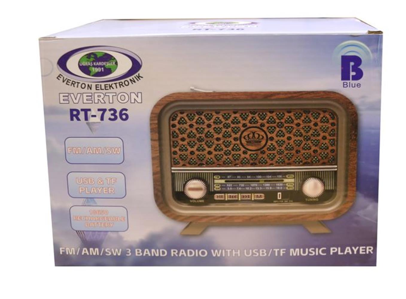 Everton RT-736  Bluetooth-USB-SD-FM Şarjlı  Nostaljik Radyo 