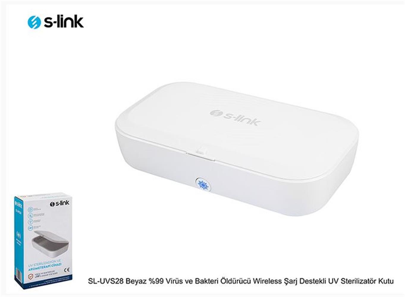 S-link SL-UVS28 Beyaz  yüzde 99 Virüs ve Bakteri Öldürücü Wireless Şarj Destekli UV Sterilizatör Kutu