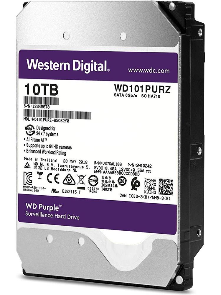 Wd 10TB Purple 7200RPM 256mb 7-24 3.5" WD101PURZ PC&DVR Harddisk (İthalat)