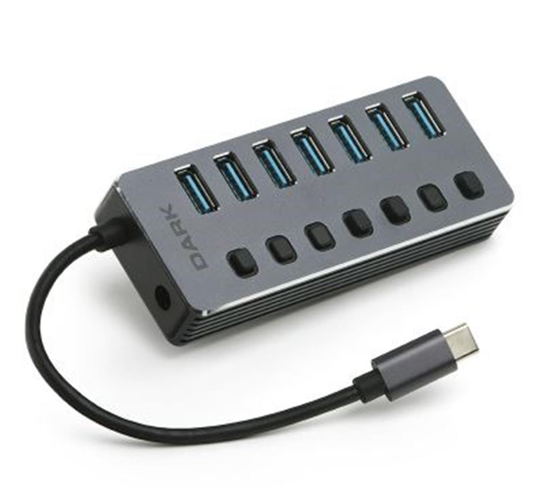 Dark "DK-AC-USB371C" 7 Port USB 3.0 Hub, Harici Adaptörlü USB Çoklayıcı Type-C HUB