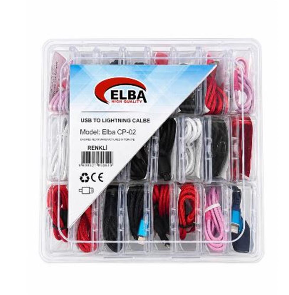 Elba CP-02 Şeffaf Kutulu Usb To Lightning (Kırmızı,Beyaz,Pembe,Siyah,Lacivert)24lü Şarj Kablosu