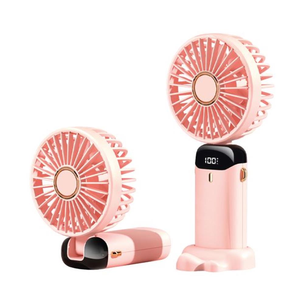 Feny FN-F30 Pembe Kademeli Ultra Sessiz Led Göstergeli Katlanabilir Şarjlı 1200Mah Mini El Fanı