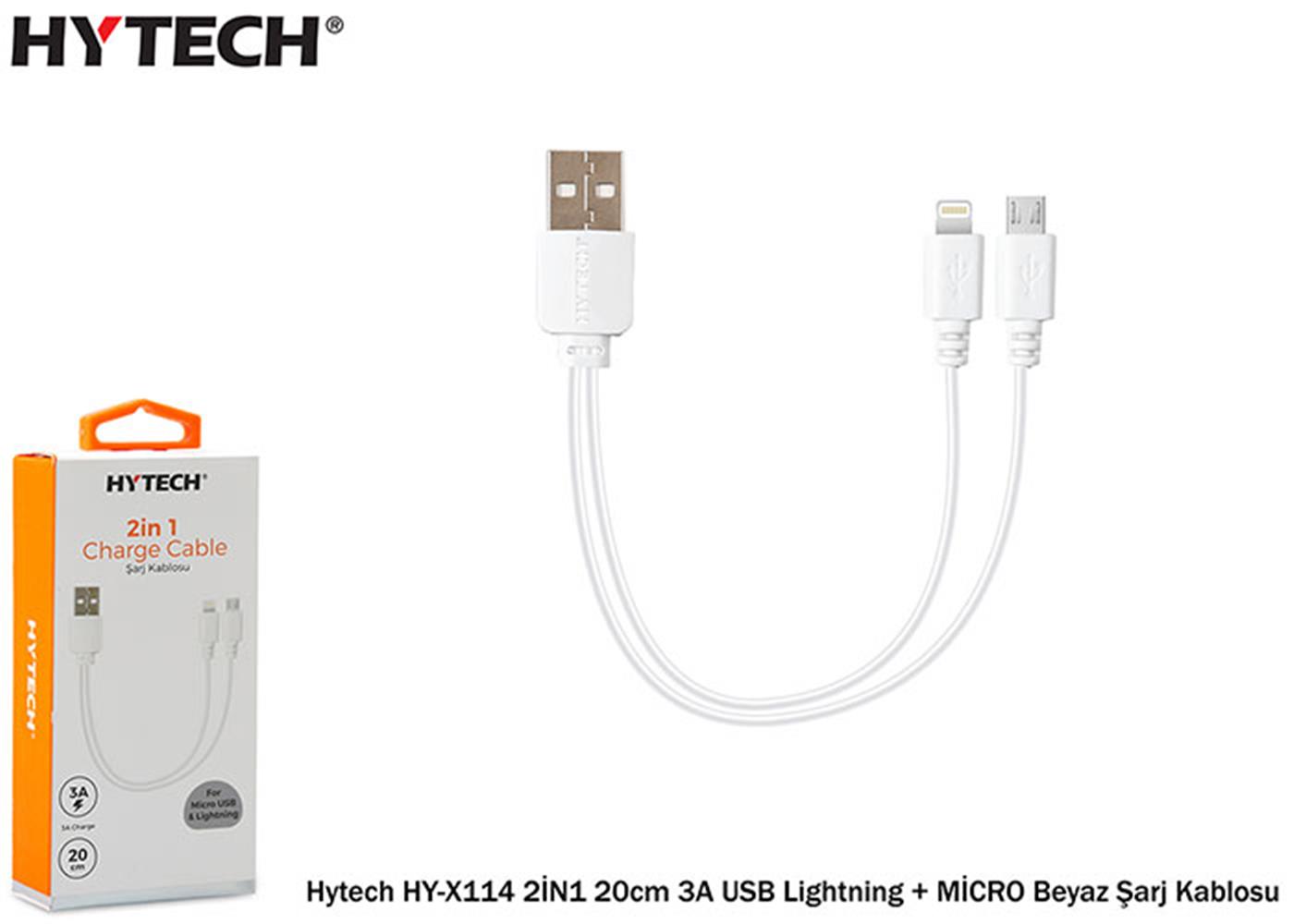 Hytech HY-X114 2İN1 20cm 3A USB Lightning + MİCRO 