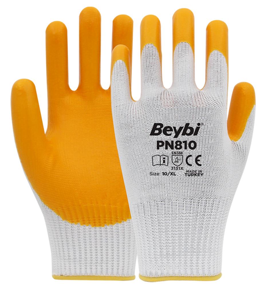 Beybi Nitril Poly Pn810 Beyaz-Sarı 12li Eldiven 