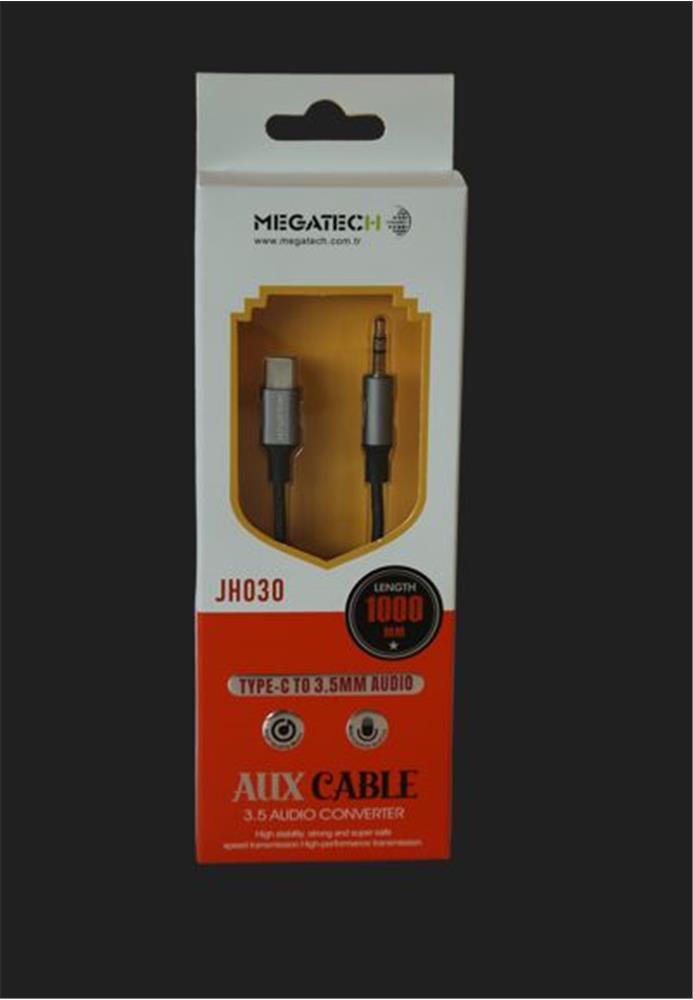 Megatech JH030 1Mt Aux Kablo Çelik TYPE-C 3.5AUX (kutulu)