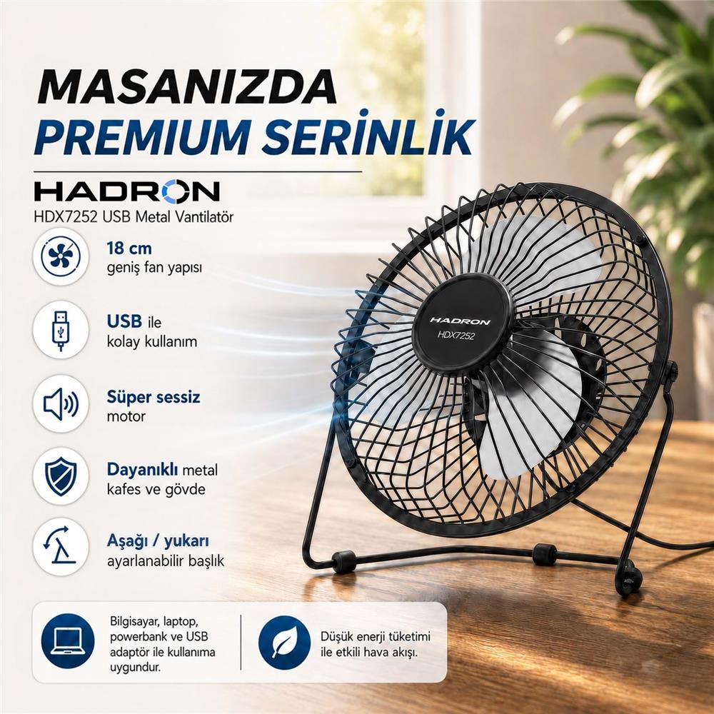 HADRON HDX7252 VANTİLATÖR USB METAL18CM SİYAH - BEYAZ