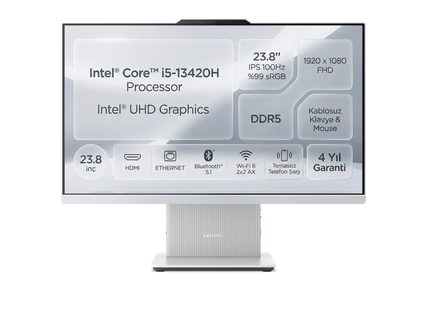 Lenovo Ideacentre 24IRH9 F0HN0054TR I5-13420H 16GB 512GB SSD 23.8" Fhd FreeDOS AIO Bilgisayar