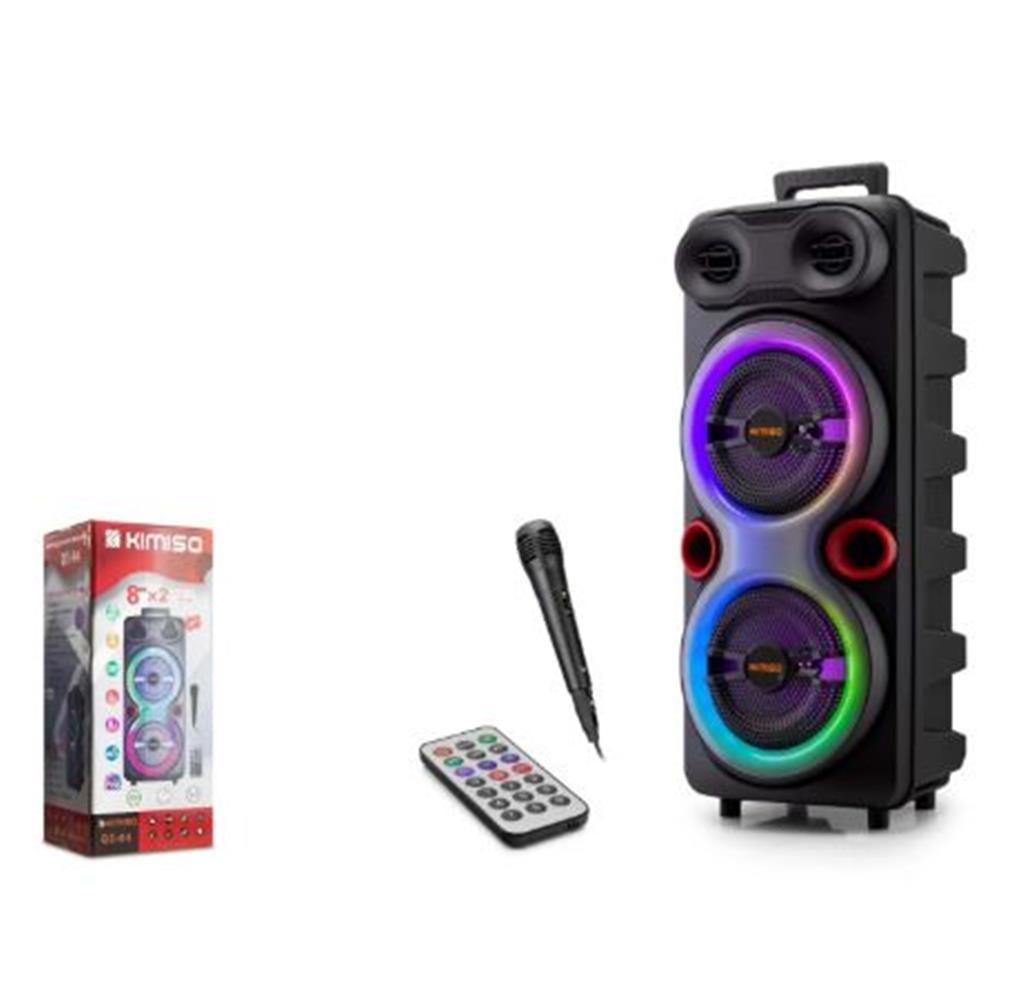 KIMISO QS84 Bluetooth Hoparlör FM Radyo 2x8 İnç TWS USB TF AUX RGB Mikrofonlu Kumandalı - Siyah