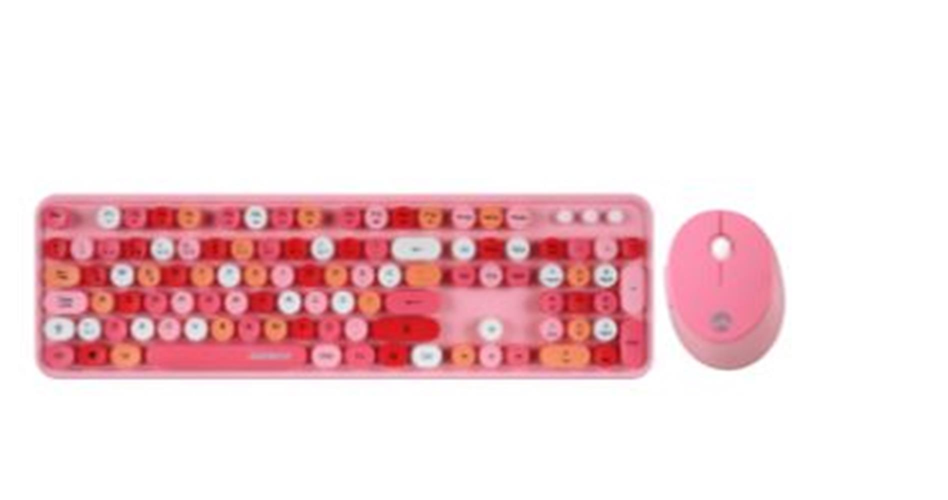 Everest ROUND KM-6282 Renkli Tuşlu Pembe Kablosuz Q Multimedia Klavye + Mouse Set