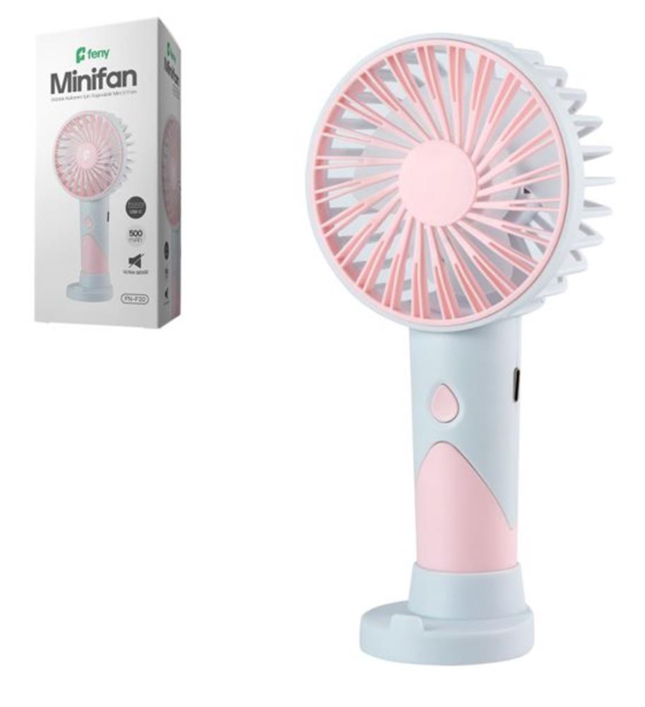 Feny FN-F20 Pembe-Açık Mavi Kademeli Ultra Sessiz Şarjlı Taşınabilir 500Mah Mini El Fanı