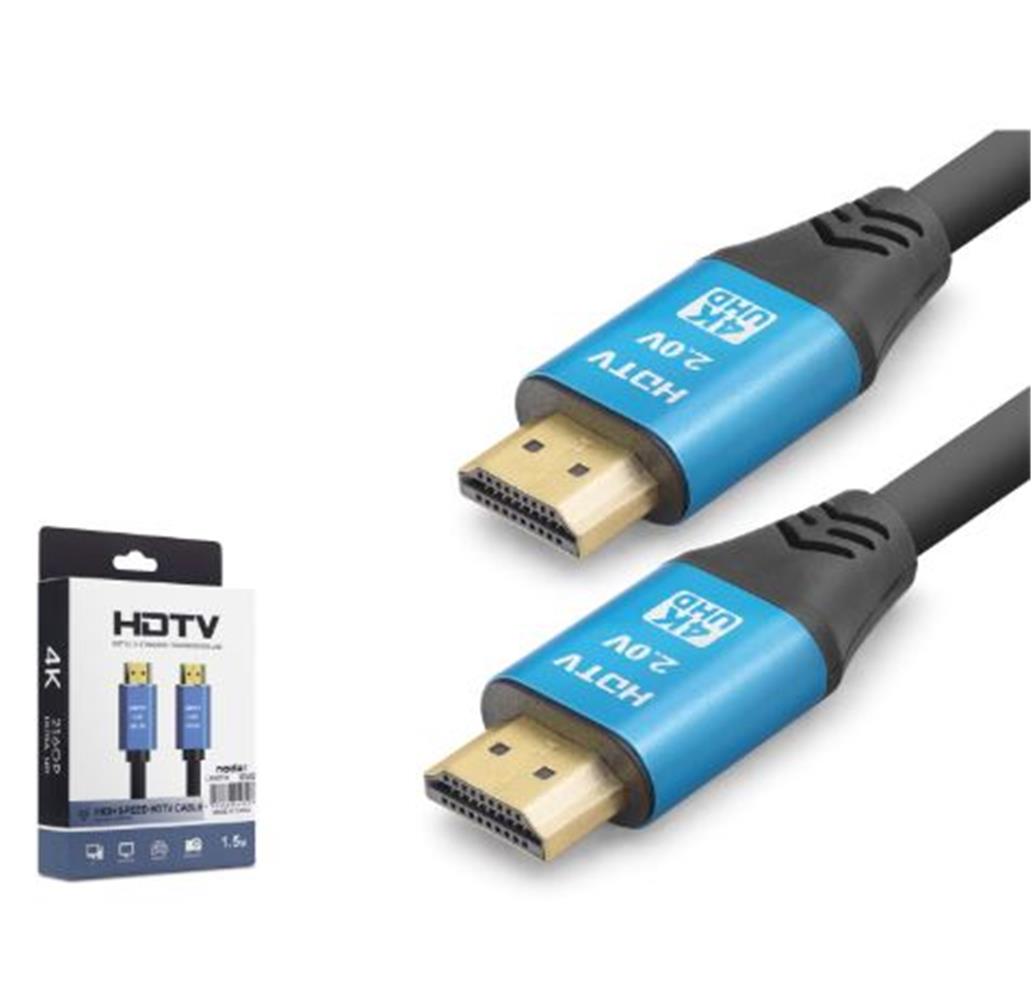 Kruxon ND4050 HDMI 2.0 Kablo 4K 60 Hz OD 8.0 mm 1.5 m Siyah Mavi