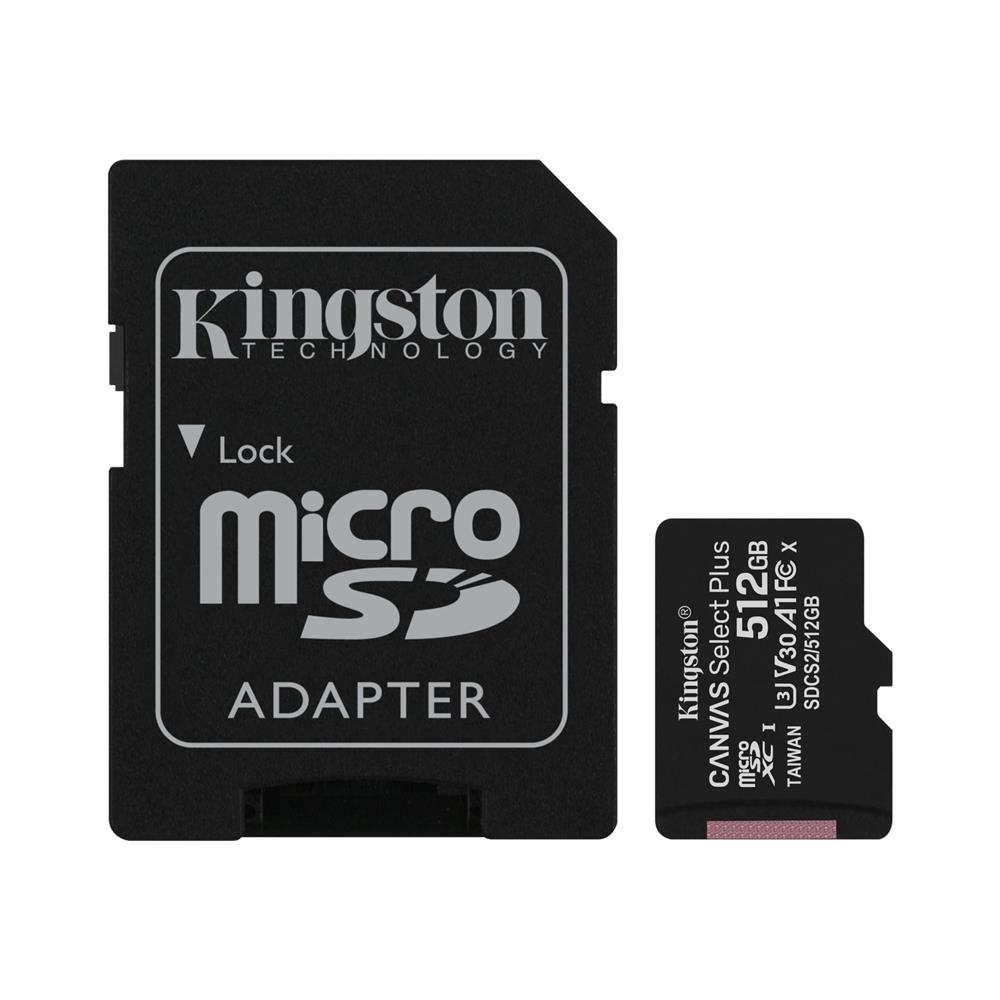 Kingston SDCS2-512GB 512GB micSDXC Canvas Select Plus 100R A1 C10 Card + ADP Hafıza Kartı 