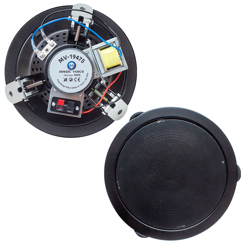 MAGICVOICE MV-19475 15 CM 3/6W SİYAH TRAFOLU METAL KASA ALÇIPAN HOPARLÖR