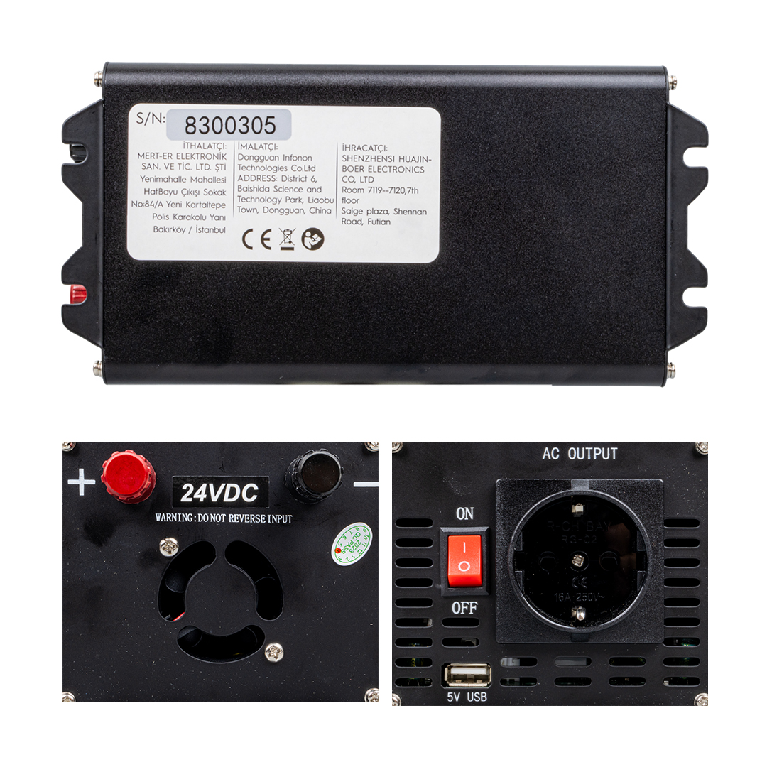 POWERMASTER PWR600-24 TEK DİJİTAL EKRAN 24 VOLT - 600 WATT MODIFIED SINUS WAVE INVERTER