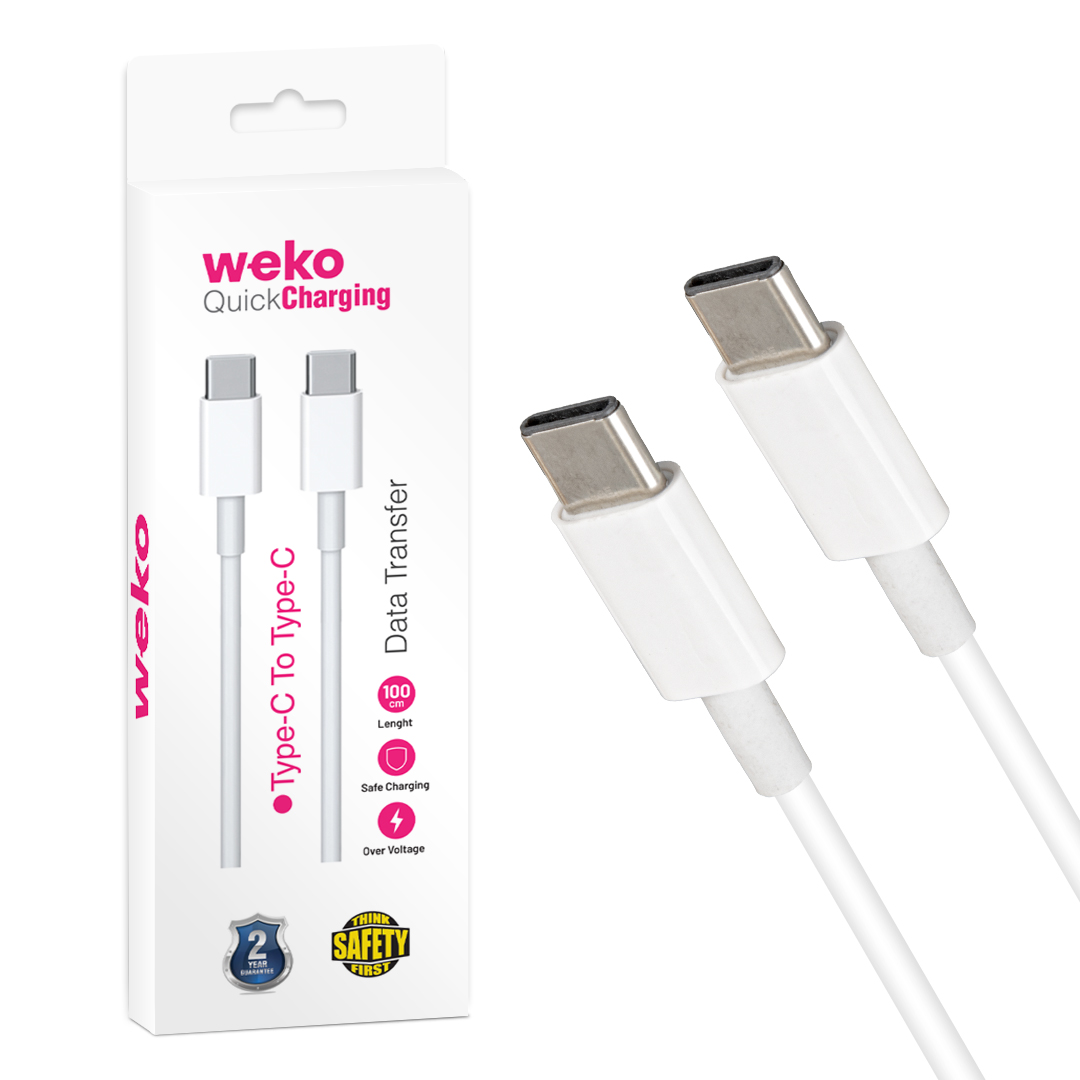 WEKO WK-21444 TYPE-C TO TYPE-C 1 METRE BEYAZ ŞARJ KABLOSU