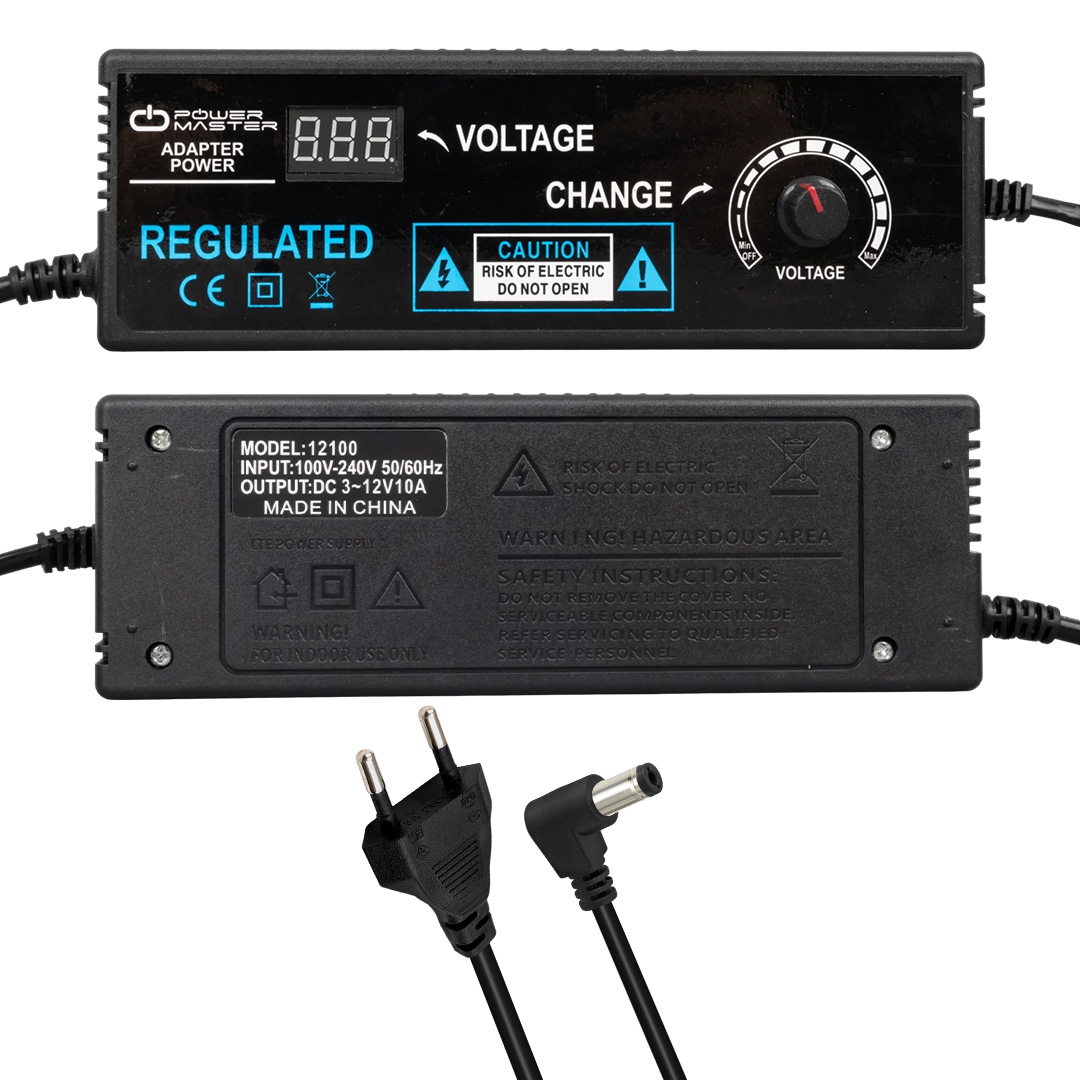POWERMASTER PM-22380 3 VOLT - 12 VOLT - 10 AMPER 5.5*2.5 MM UÇLU VOLTAJ KADEMELİ ADAPTÖR