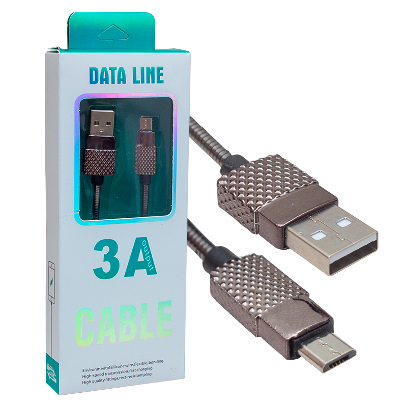POWERMASTER 3 AMPER METAL YAYLI 1 METRE MICRO USB DATA VE ŞARJ KABLOSU