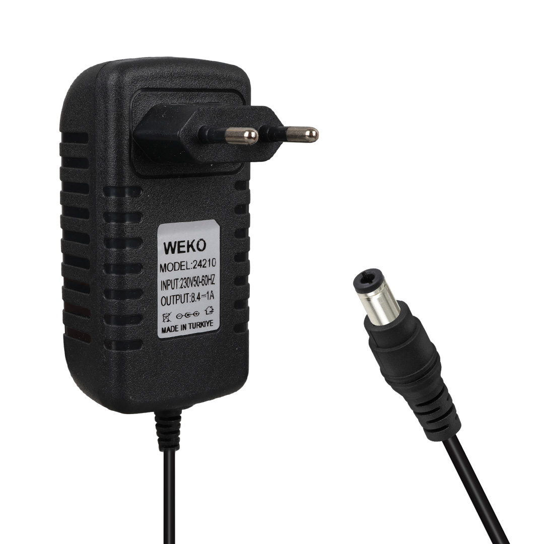 WEKO 7.2 VOLT - 1 AMPER KROKODİL UÇLU PRİZ TİP KIRMIZI YEŞİL LEDLİ YERLİ ÜRETİM AKÜ ŞARJ ADAPTÖRÜ (OUT:6V1A)