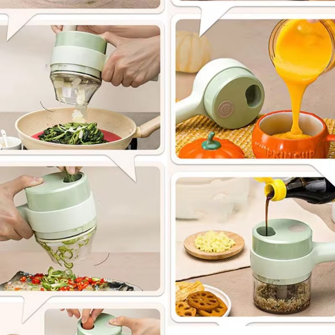 SUNUP SN-24925 4 IN 1 ŞARJLI SEBZE SARIMSAK MEYVE KESİCİ DOĞRAMA PÜRE YAPMA SETİ