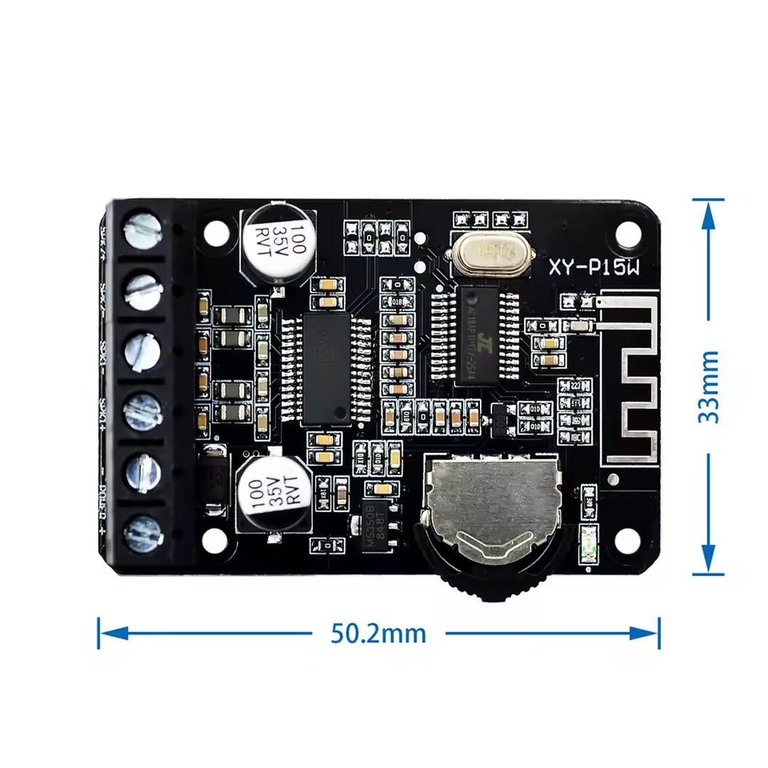 POWERMASTER XY-P15W 2X15 WATT BLUETOOTH STEREO AMFİ MODÜLÜ AMPLİFİKATÖR DEVRESİ 50X33MM