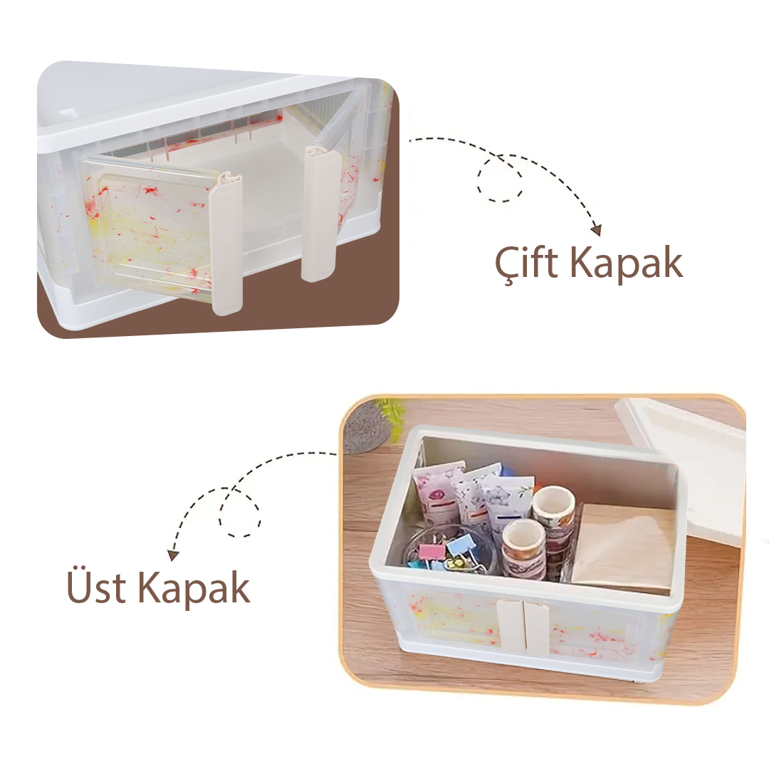 SUNUP SN-25884 31X49X30CM 32L KATLANABİLİR PLASTİK SAKLAMA KUTUSU RENKLİ KAPAKLI TEKERLEKLİ