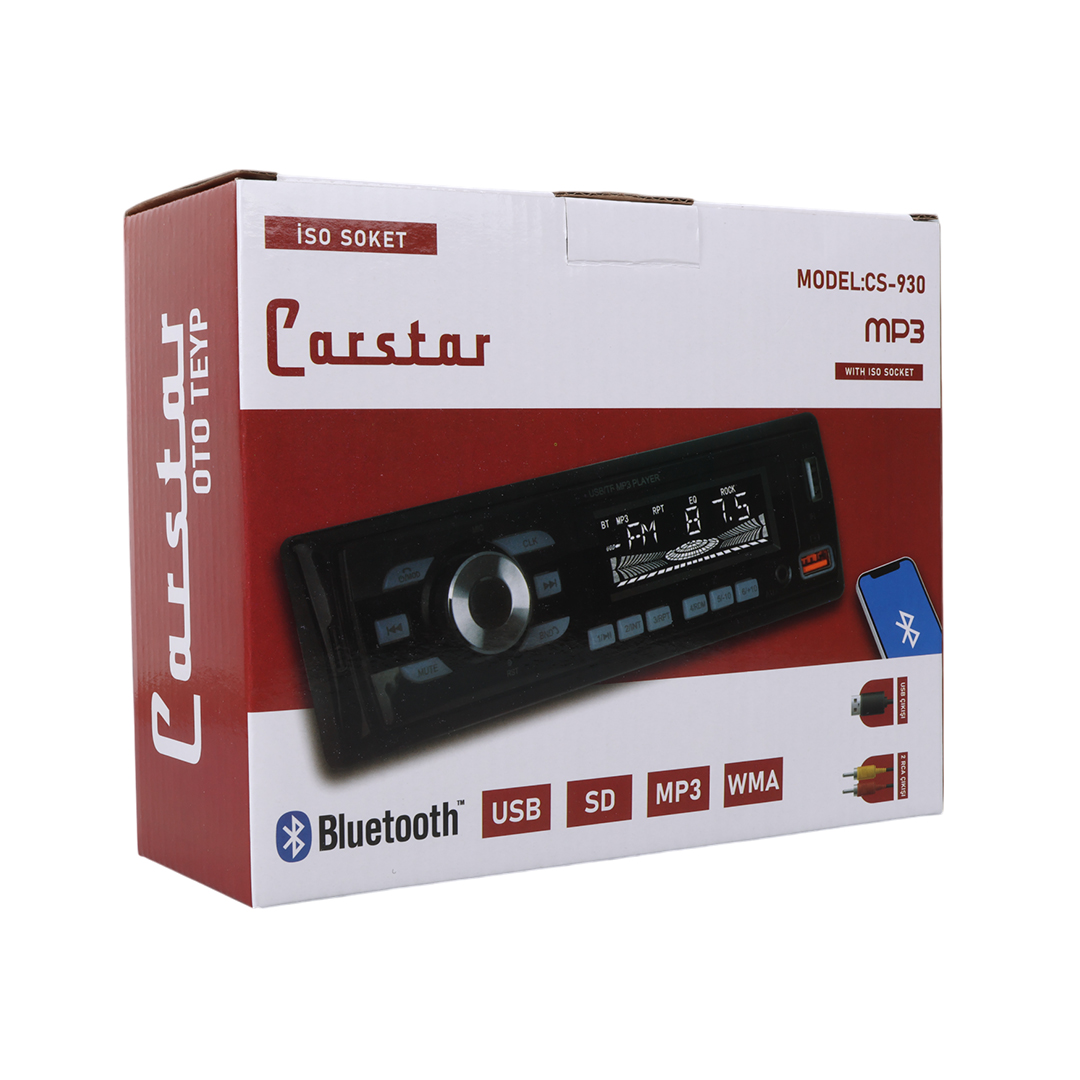 CARSTAR CS-930 7 RENKLİ ÇİFT USB/SD/FM/AUX/BLUETOOTH KUMANDALI OTO TEYP 4X60 WATT