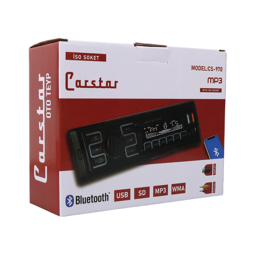 CARSTAR CS-970 7 RENKLİ ÇİFT USB/SD/FM/AUX/BLUETOOTH KUMANDALI OTO TEYP 4X60 WATT