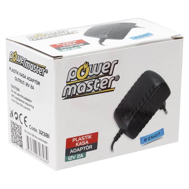 POWERMASTER 12 VOLT - 2 AMPER 2.5*0.7 MM İNCE UÇLU TABLET PC ADAPTÖRÜ