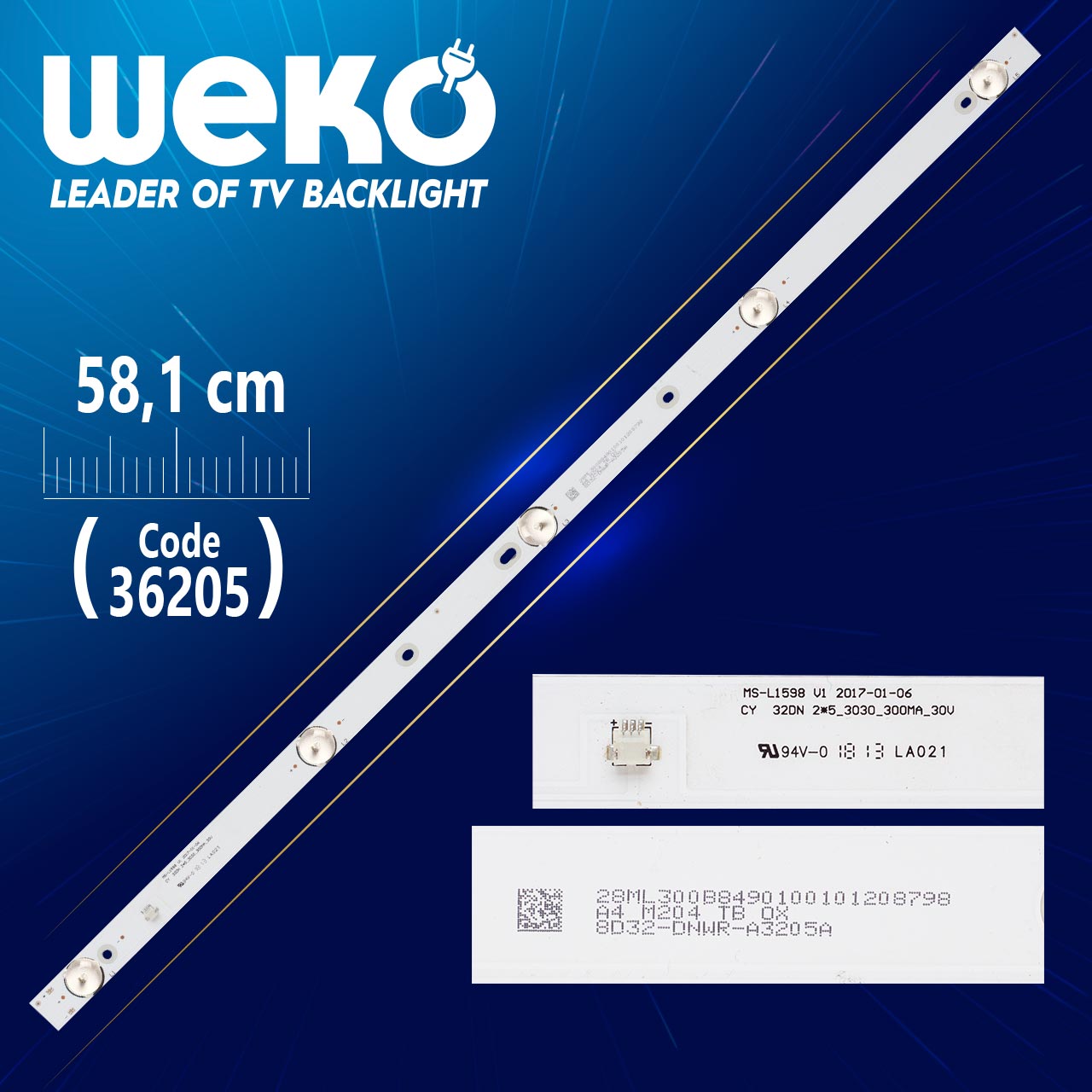 MS-L1598 V1 CY 32DN 2X5_3030_300MA_30V  5 LEDLİ 58.1 CM 6V
