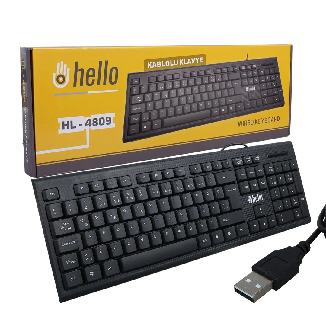 HELLO HL-4809 STANDART KABLOLU SİYAH USB Q KLAVYE