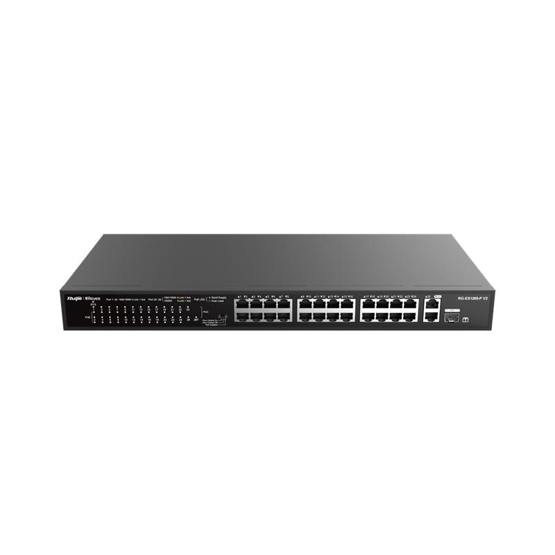 RUIJIE REYEE RG-ES126S-P V2 24 PORT 10/100+2X1GB SFP UPLINK 370W POE RACKMOUNT SWITCH 