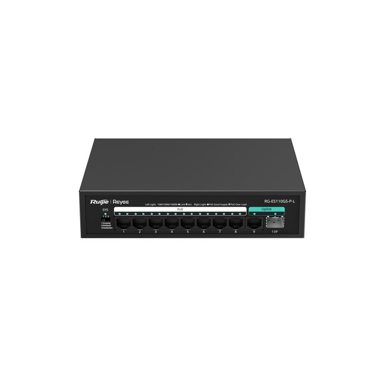 RUIJIE REYEE RG-ES110GS-P-L 8 PORT GIGABIT + 1XGB RJ45/1XSFP UPLINK 120W POE SWITCH 