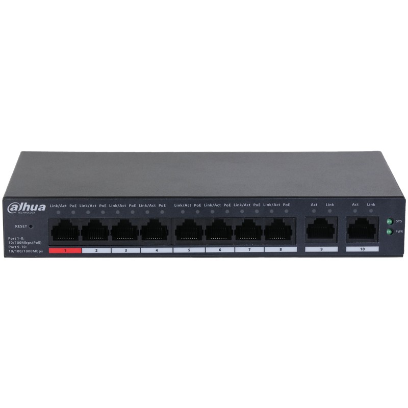 DAHUA CS4010-8ET-110 8 PORT 10/100 110W POE + 2 PORT GIGABIT UPLINK CLOUD YÖNETİLEBİLİR METAL KASA SWITCH 