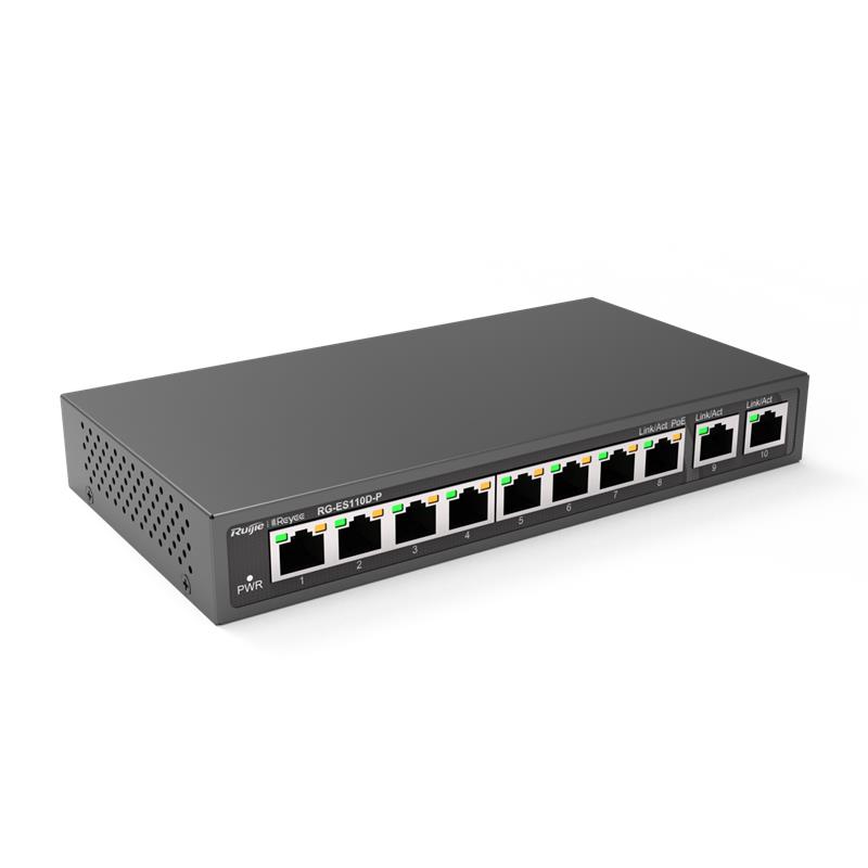 RUIJIE REYEE RG-ES110D-P 8 PORT 10/100 + 2X GIGABIT RJ45 UPLINK METAL KASA 110W POE SWITCH 